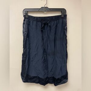 The Loft Navy Satin Blend Tie Waist MIDI Skirt SZ S
